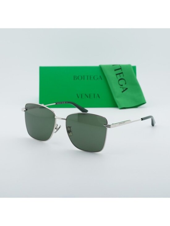 Bottega Veneta BV1237S 003 Sunglasses Silver Square Frame, Green Lenses main image 6